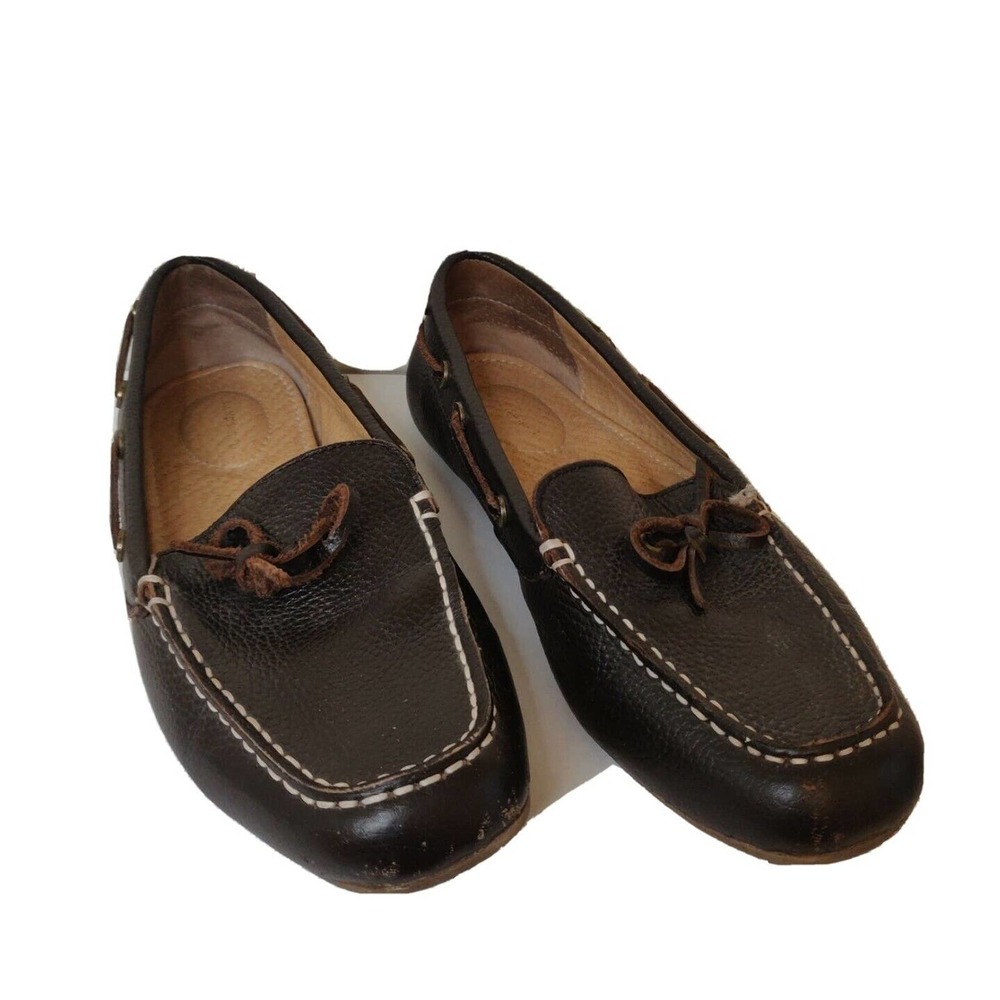 Land's End Women's Shoes Loafers Brown Leather Size 7 Slip-on.